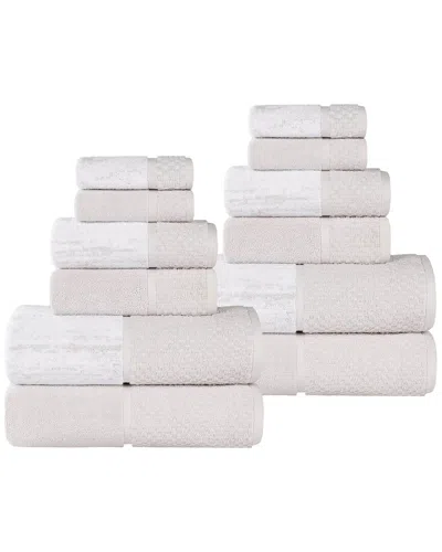 Superior Lodie Cotton Plush Jacquard Solid & Two-toned 12pc Towel Set In Neutral