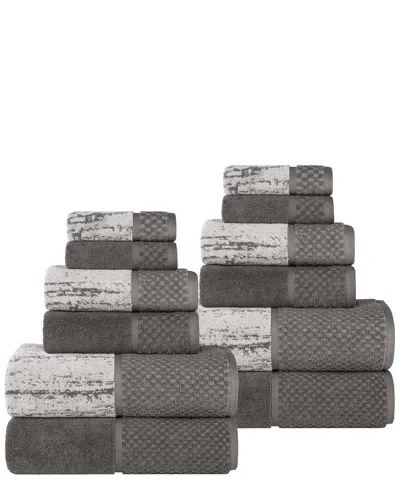 Superior Lodie Cotton Plush Jacquard Solid & Two-toned 12pc Towel Set In Gray