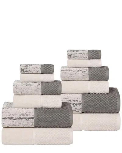 Superior Lodie Cotton Plush Jacquard Solid & Two-toned 12pc Towel Set In Multi