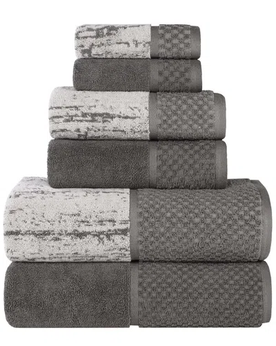 Superior Lodie Cotton Plush Jacquard Solid & Two-toned 6pc Towel Set In Gray