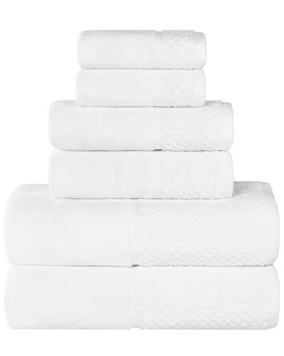 Superior Lodie Cotton Plush Jacquard Solid & Two-toned 6pc Towel Set In White