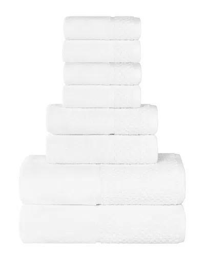 Superior Lodie Cotton Plush Jacquard Solid & Two-toned 8pc Towel Set In White