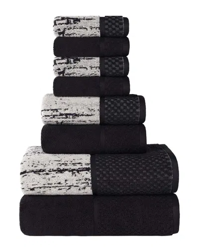 Superior Lodie Cotton Plush Jacquard Solid & Two-toned 8pc Towel Set In Black
