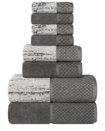 Superior Lodie Cotton Plush Jacquard Solid & Two-toned 8pc Towel Set In Gray