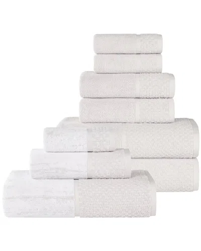 Superior Lodie Cotton Plush Jacquard Solid & Two-toned 9pc Towel Set In White