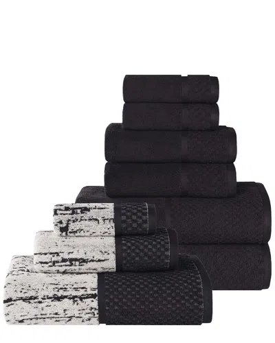 Superior Lodie Cotton Plush Jacquard Solid & Two-toned 9pc Towel Set In Black