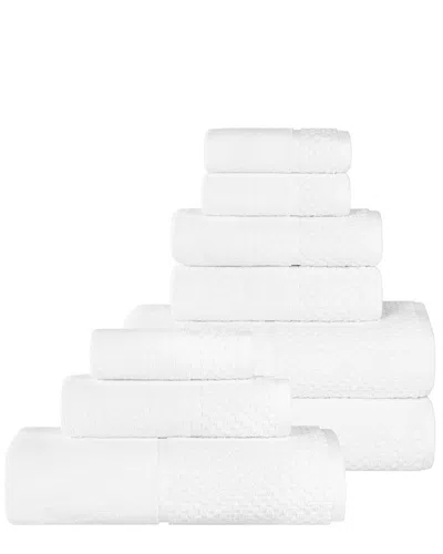 Superior Lodie Cotton Plush Jacquard Solid & Two-toned 9pc Towel Set In White