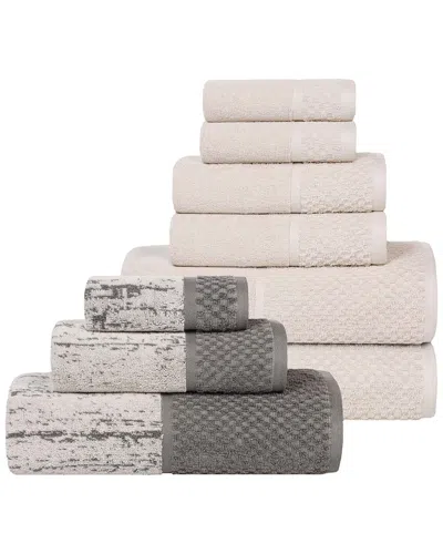 Superior Lodie Cotton Plush Jacquard Solid & Two-toned 9pc Towel Set In Neutral