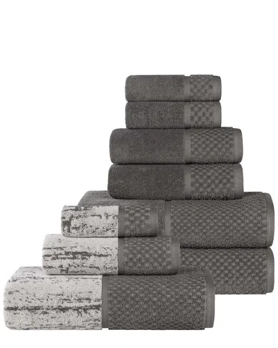 Superior Lodie Cotton Plush Jacquard Solid & Two-toned 9pc Towel Set In Gray