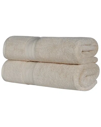 Superior Long Staple Combed Cotton Highly Absorbent Solid 2pc Quick-drying Bath Sheet Set In Beige