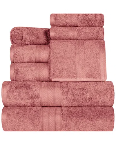 Superior Long Staple Combed Cotton Highly Absorbent Solid 8pc Quick-drying Towel Set In Blush
