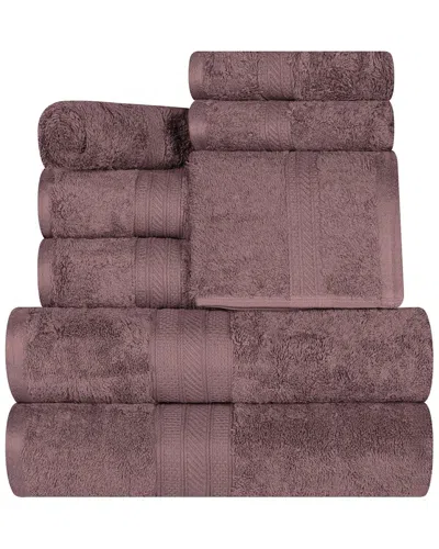 Superior Long Staple Combed Cotton Highly Absorbent Solid 8pc Quick-drying Towel Set In Grape