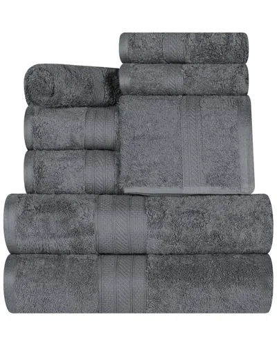 Superior Long Staple Combed Cotton Highly Absorbent Solid 8pc Quick-drying Towel Set In Gray