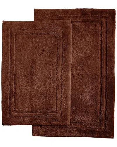 Superior Luxurious Set Of 2 Non-skid Cotton Bath Rugs In Brown