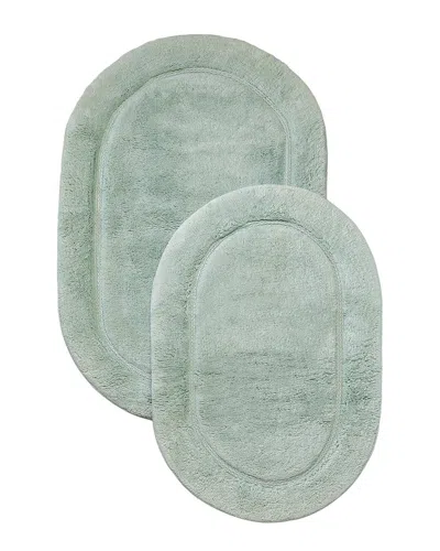 Superior Luxurious Set Of 2 Non-skid Cotton Bath Rugs In Green