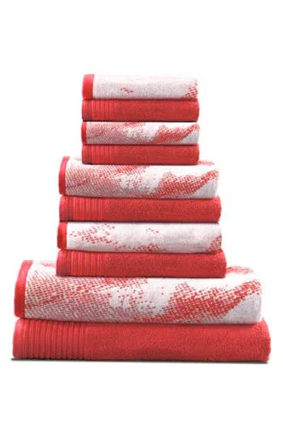 Superior Marble 10-piece Quick-drying Cotton Towel Set In Red