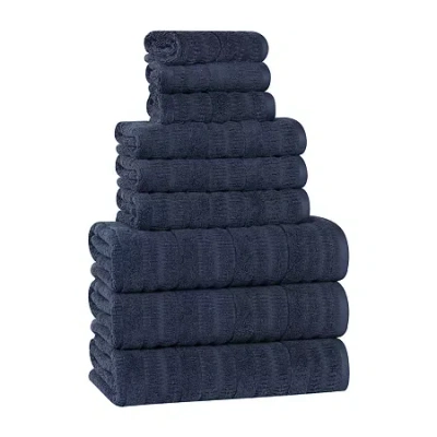 Superior Mika Collection | 80% Cotton 20% Viscose 9-pc. Quick Dry Solid Bath Towel Set In Blue
