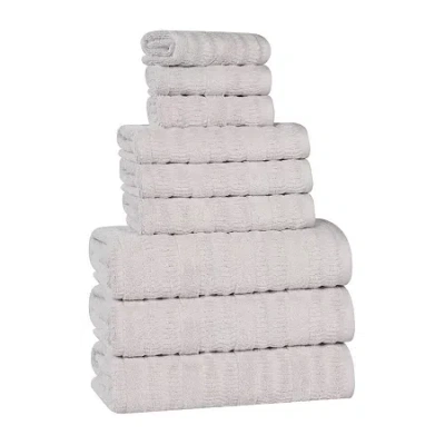 Superior Mika Collection | 80% Cotton 20% Viscose 9-pc. Quick Dry Solid Bath Towel Set In Silver