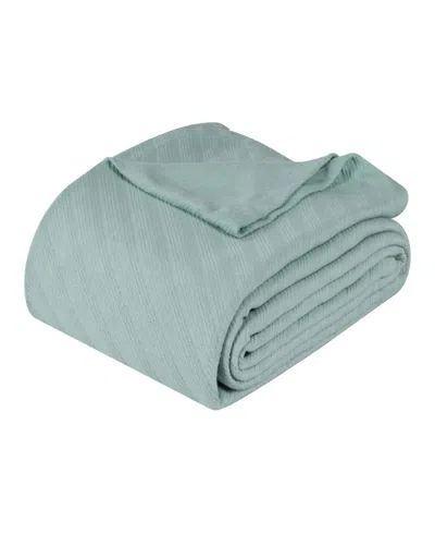Superior Milan Cotton Jacquard Dobby Weave Textured Striped Lightweight Woven Blanket, California King In Aqua