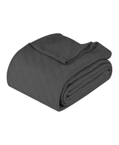 Superior Milan Cotton Jacquard Dobby Weave Textured Striped Lightweight Woven Blanket, California King In Charcoal