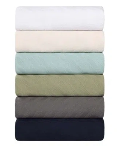 Superior Milan Cotton Jacquard Dobby Weave Textured Striped Lightweight Woven Blanket In Sage