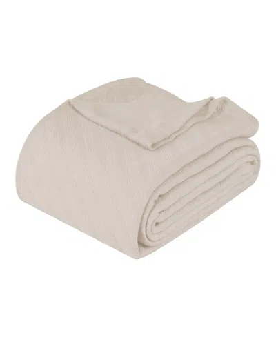 Superior Milan Cotton Jacquard Dobby Weave Textured Striped Lightweight Woven Blanket, Twin In Ivory