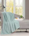 Superior Milan Cotton Jacquard Dobby Weave Textured Striped Lightweight Woven Throw, 50" X 60" In Aqua
