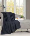 Superior Milan Cotton Jacquard Dobby Weave Textured Striped Lightweight Woven Throw, 50" X 60" In Navy Blue