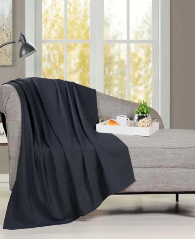 Superior Milan Cotton Jacquard Dobby Weave Textured Striped Lightweight Woven Throw, 50" X 60" In Navy Blue