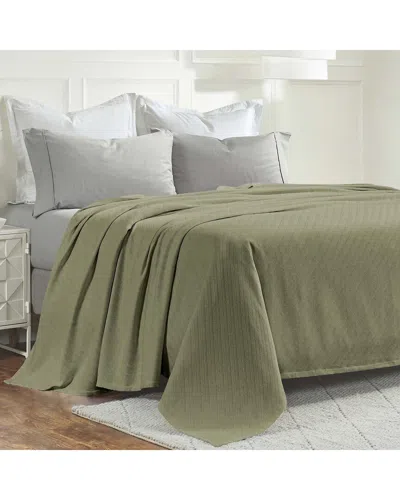 Superior Milan Cotton Textured Striped Lightweight Woven Blanket In Green