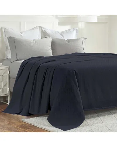 Superior Milan Cotton Textured Striped Lightweight Woven Blanket In Black
