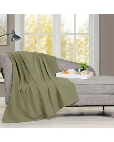 Superior Milan Cotton Textured Striped Lightweight Woven Throw Blanket In Green