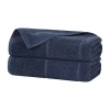 Superior Set Of 2 Mile Smart Twist Cotton Medium Weight Solid Broad Border  Bath Sheets In Blue