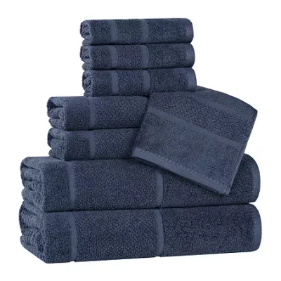Superior Mile Collection | 80% Cotton 20% Viscose 8-pc. Quick Dry Solid Bath Towel Set In Blue