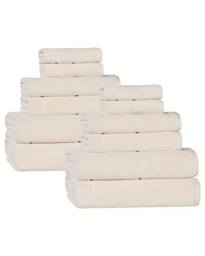 Superior Mile Smart Twist Cotton Medium Weight Solid Broad Border 12pc Towel  Set In Neutral