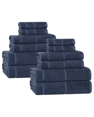 Superior Mile Smart Twist Cotton Medium Weight Solid Broad Border 12pc Towel  Set
