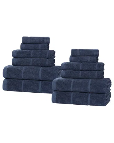 Superior Milo Smart Twist Cotton Medium Weight Solid Ribbed 12pc Towel Set
