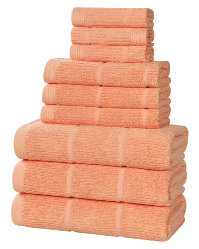 Superior Milo Smart Twist Cotton Medium Weight Solid Ribbed 9pc Towel Set In Orange