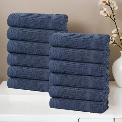 Superior Milo Smart Twist Viscose Cotton Blend 12pc Face Towel 12-pc. Quick Dry Bath Towel Set In Blue