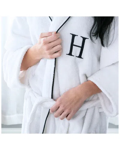 Superior Monogrammed 100% Egyptian Cotton Bathrobe In White/black