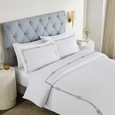 Superior Moonlawn Cotton Gold Embroidered 3 Piece Duvet Cover Set By  In White,silver