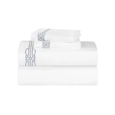 Superior Moonlawn Cotton Gold Embroidered Deep Pocket Bed Sheet Set By  In White,silver