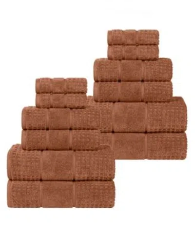 Superior Napa Zero Twist Cotton Waffle Honeycomb Plush Soft Absorbent Towel Set In Brown