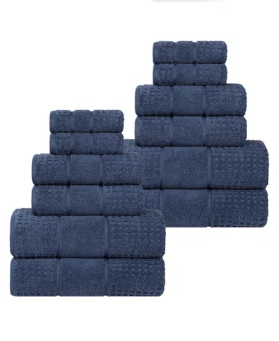 Superior Napa Zero Twist Waffle Honeycomb Plush Soft Absorbent 12-piece Towel Set In Blue