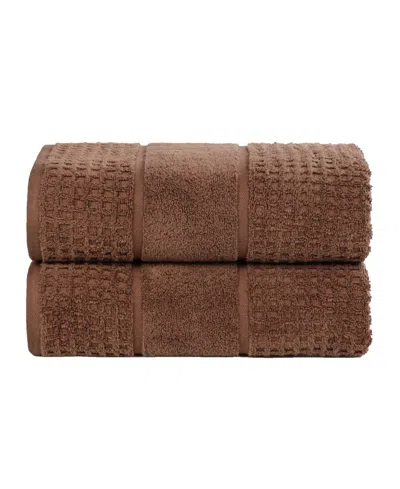 Superior Napa Zero Twist Waffle Honeycomb Plush Soft Absorbent 2-piece Bath Sheet Set In Brown