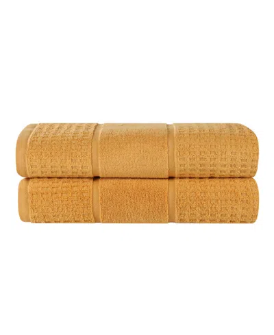Superior Napa Zero Twist Waffle Honeycomb Plush Soft Absorbent 2-piece Bath Sheet Set In Gold