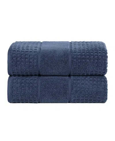 Superior Napa Zero Twist Waffle Honeycomb Plush Soft Absorbent 2-piece Bath Sheet Set In Blue