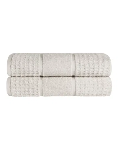 Superior Napa Zero Twist Waffle Honeycomb Plush Soft Absorbent 2-piece Bath Sheet Set In White