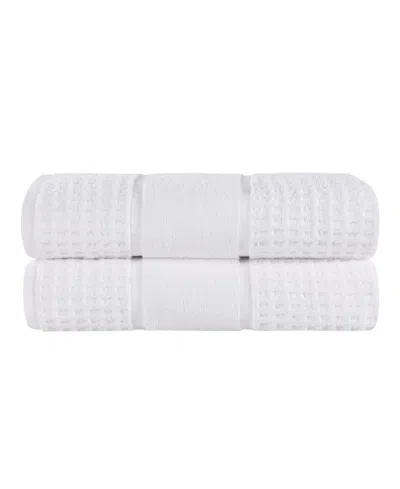 Superior Napa Zero Twist Waffle Honeycomb Plush Soft Absorbent 2-piece Bath Sheet Set In White