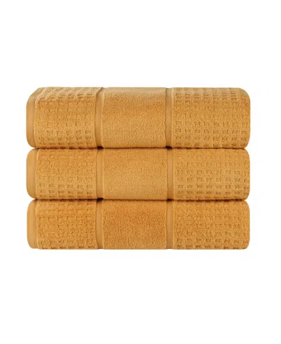 Superior Napa Zero Twist Waffle Honeycomb Plush Soft Absorbent 3-piece Bath Towel Set In Orange